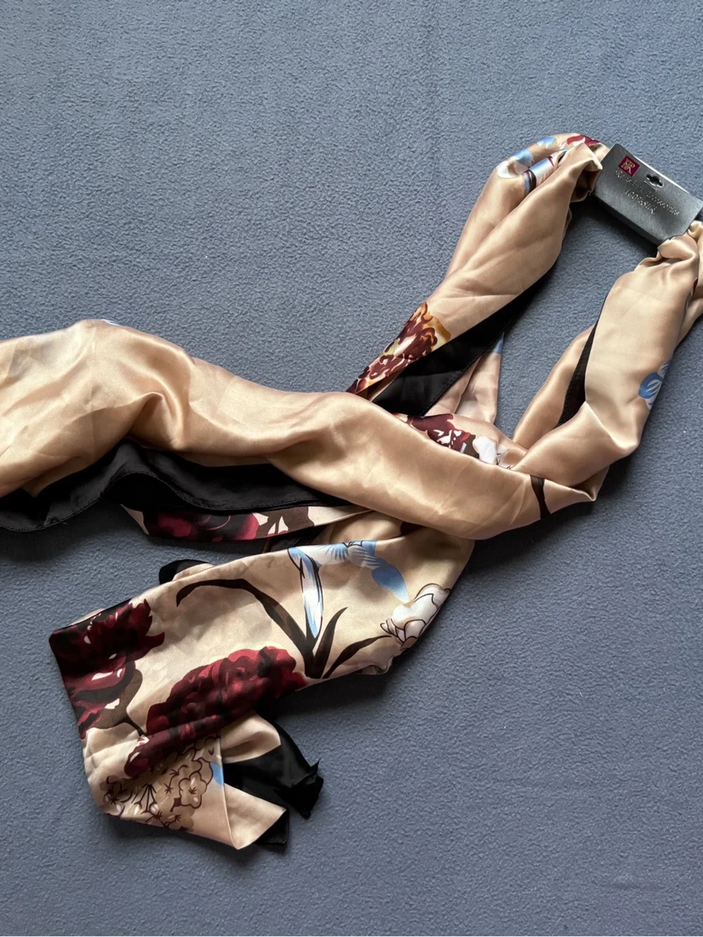 Silk Floral Scarf in Beige